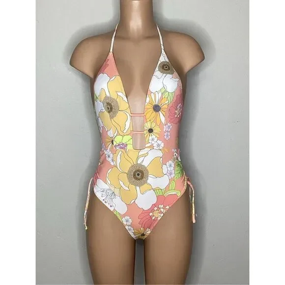 New. WET L.A. plunge floral swimsuit. Medium. Retails $178